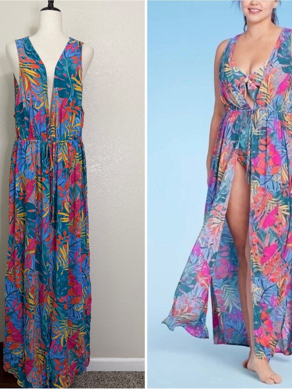 NWT Kona Sol Tropical Print Maxi Swim Cover-Up, Size X/1X